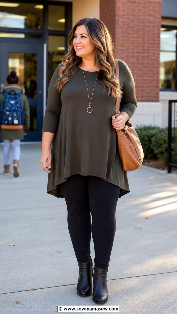 Ponte leggings and tunic combo school run outfit - 30 Plus size outfit ideas for moms