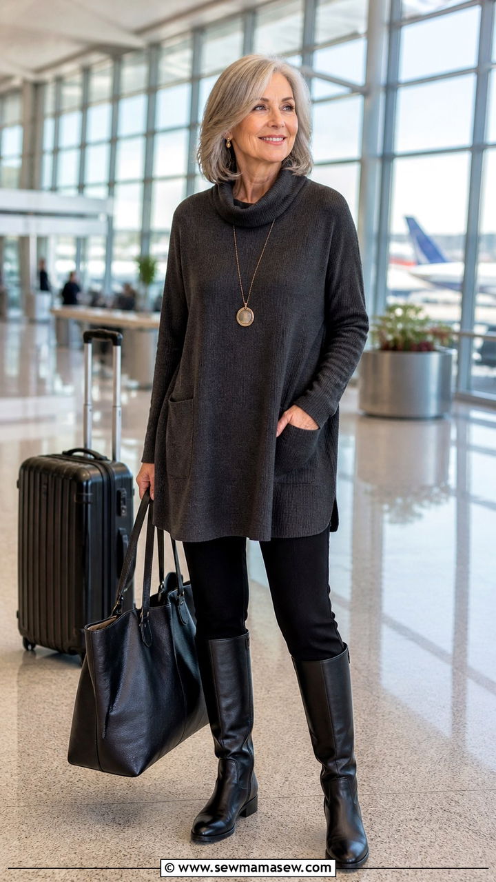 Ponte pants and tunic top outfit for women over 60 - 40 How to dress in your 60s