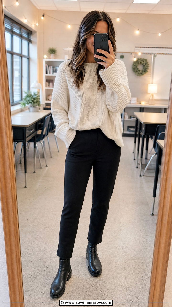 Ponte pants with oversized sweater - 30 Music teacher outfit ideas