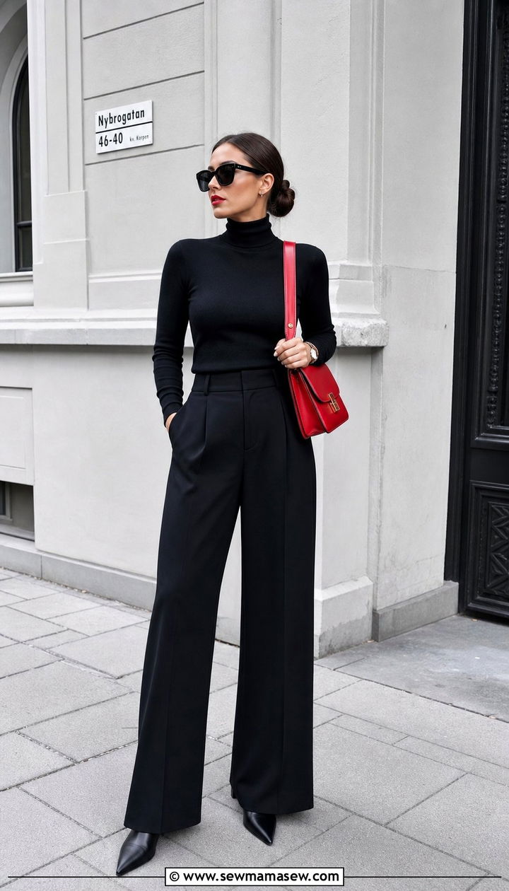 Pop of red accessory outfit - 25 Stockholm outfit ideas