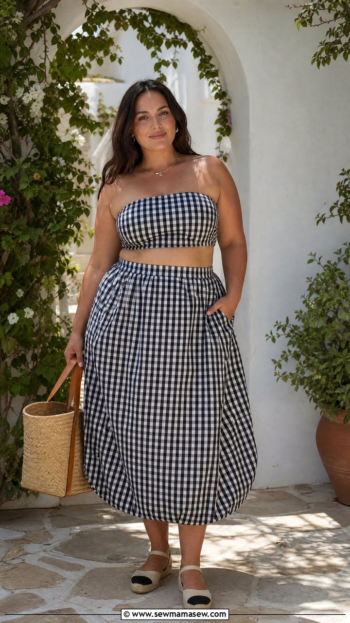 Poplin Bandeau Top and Skirt Co Ord Plus Size - 25 Matching set outfit ideas plus size