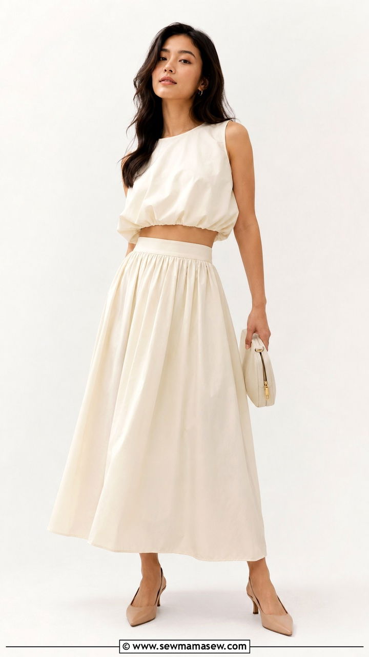 Poplin Bubble Hem Crop Top With Poplin Maxi Skirt And Slingback Pumps - 25 Petite outfit ideas from Banana Republic