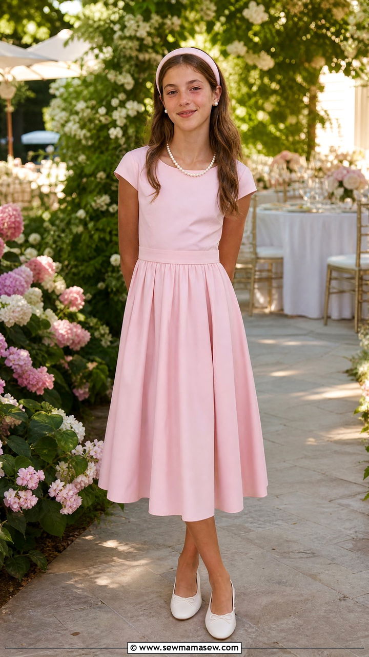 Poplin Midi Dress And Pearls Preppy Tween Outfit - 30 Tween outfit ideas preppy