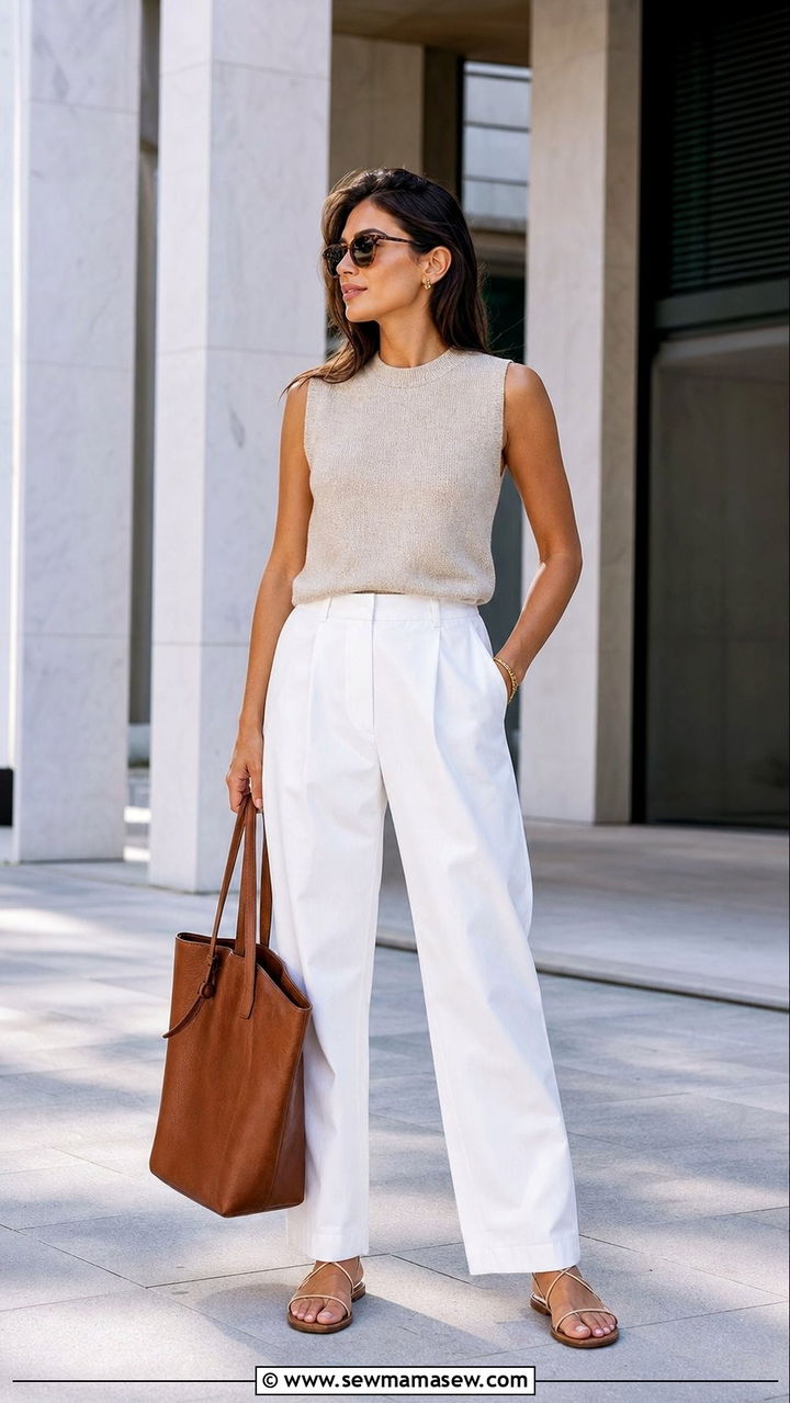 Poplin Pants With Sleeveless Top Summer Outfit - 35 Casual chic summer outfit ideas 2026
