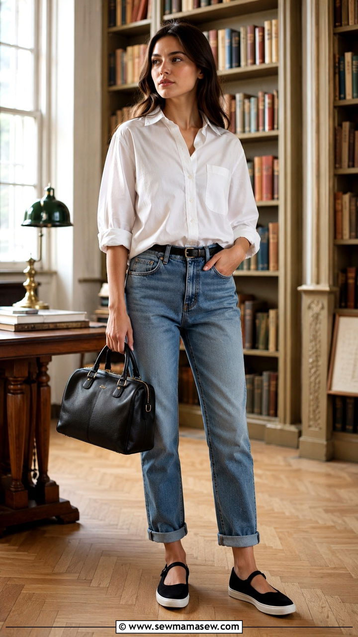 Poplin Shirt With Cuffed Jeans and Mary Jane Sneakers - 30 Spring outfits with sneakers