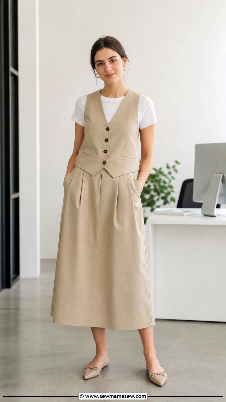 Poplin Skirt and Waistcoat Vest - 30 Summer capsule wardrobe for work