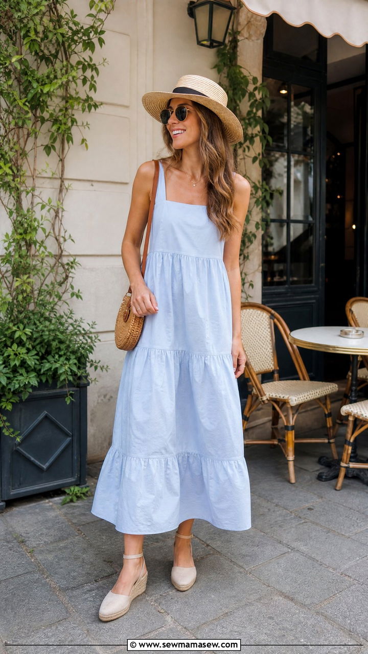Poplin Sundress With Espadrilles - 30 summer parisian outfit ideas