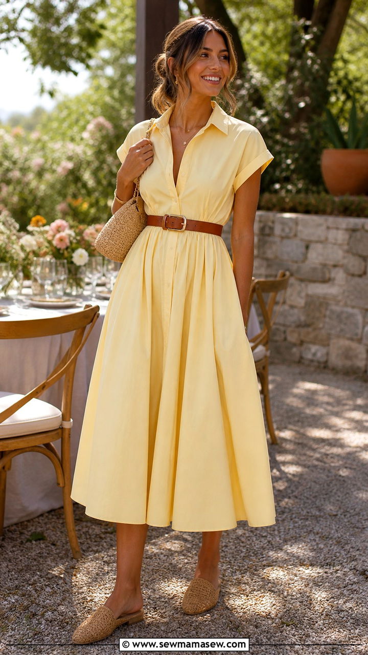 Poplin midi dress with a waist cinching belt - 40 What to wear in spring