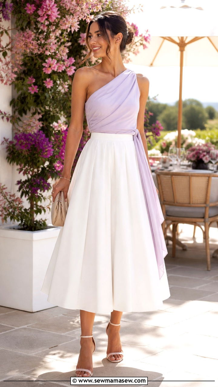Poplin midi skirt with asymmetric top outfit - 40 trendy outfits ideas