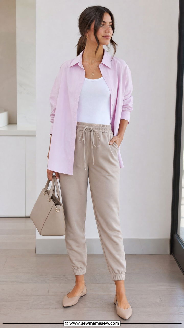 Poplin shirt with tapered joggers - 30 Summer outfits with joggers