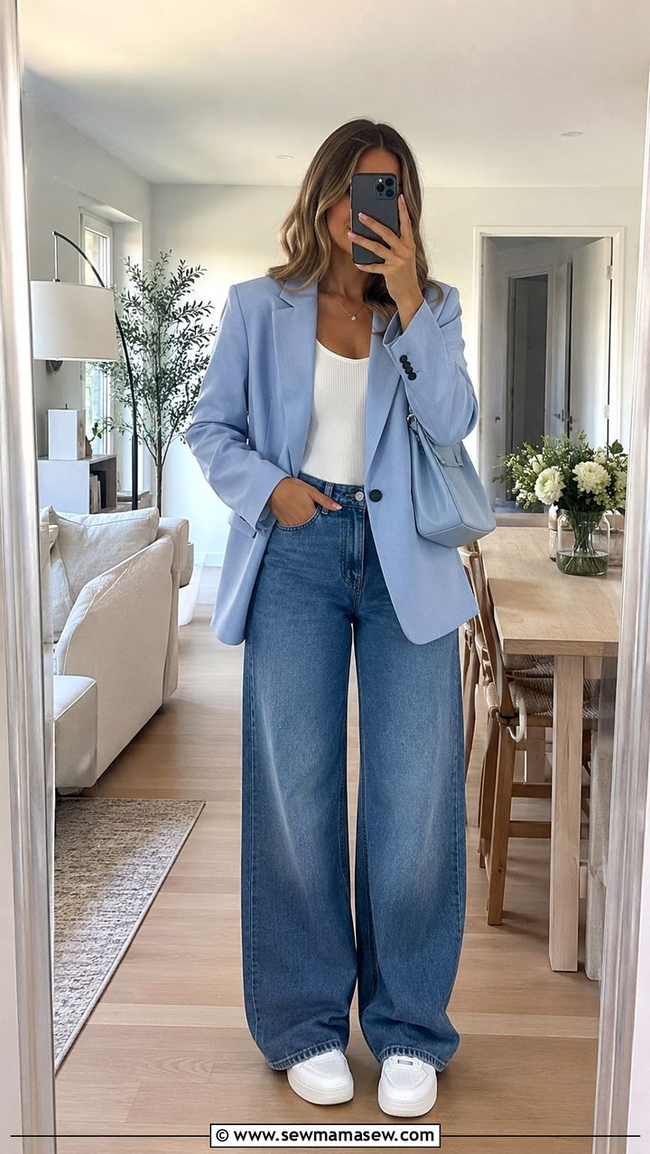 Powder Blue Blazer With Wide Leg Jeans - 25 Powder blue outfit ideas 2026