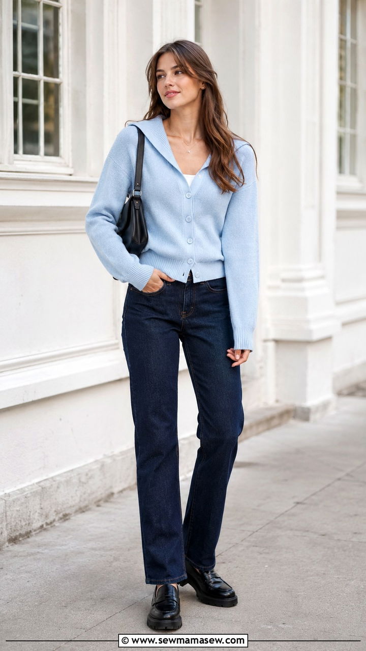 Powder Blue Cardigan With Dark Jeans - 25 Powder blue outfit ideas 2026