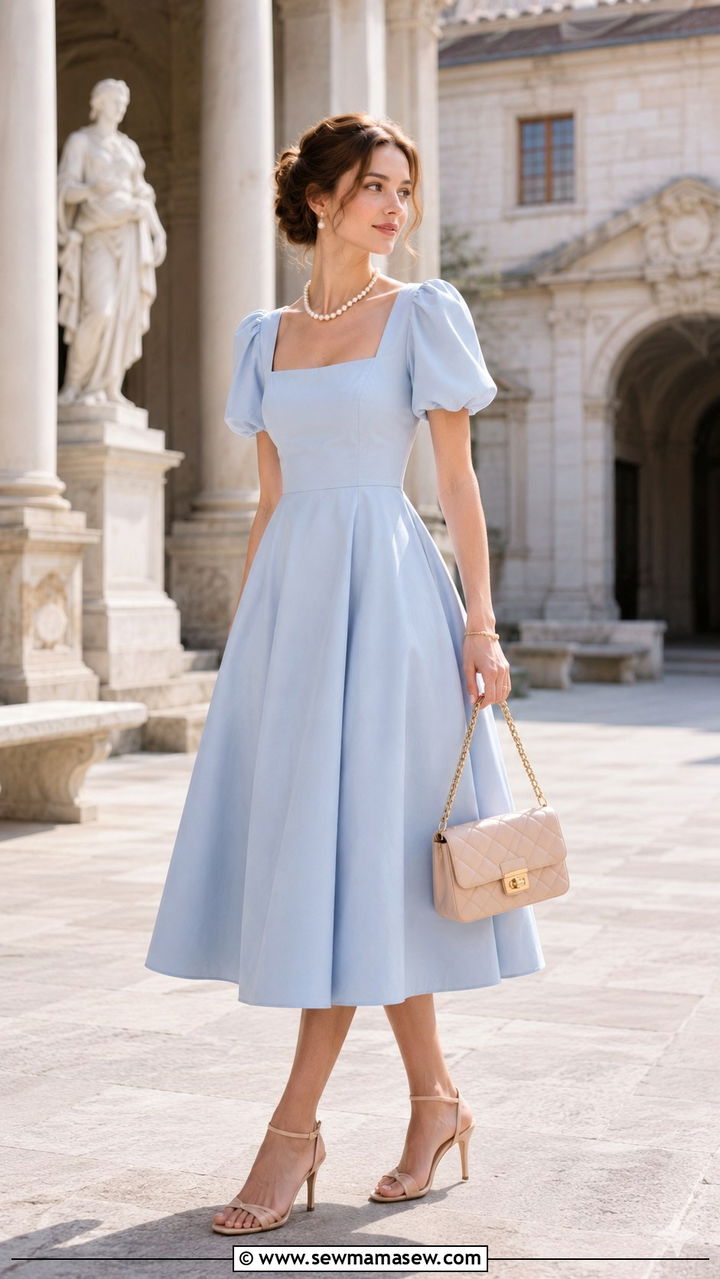 Powder Blue Dress With Pearl Necklace - 30 Old money outfit ideas spring 2026