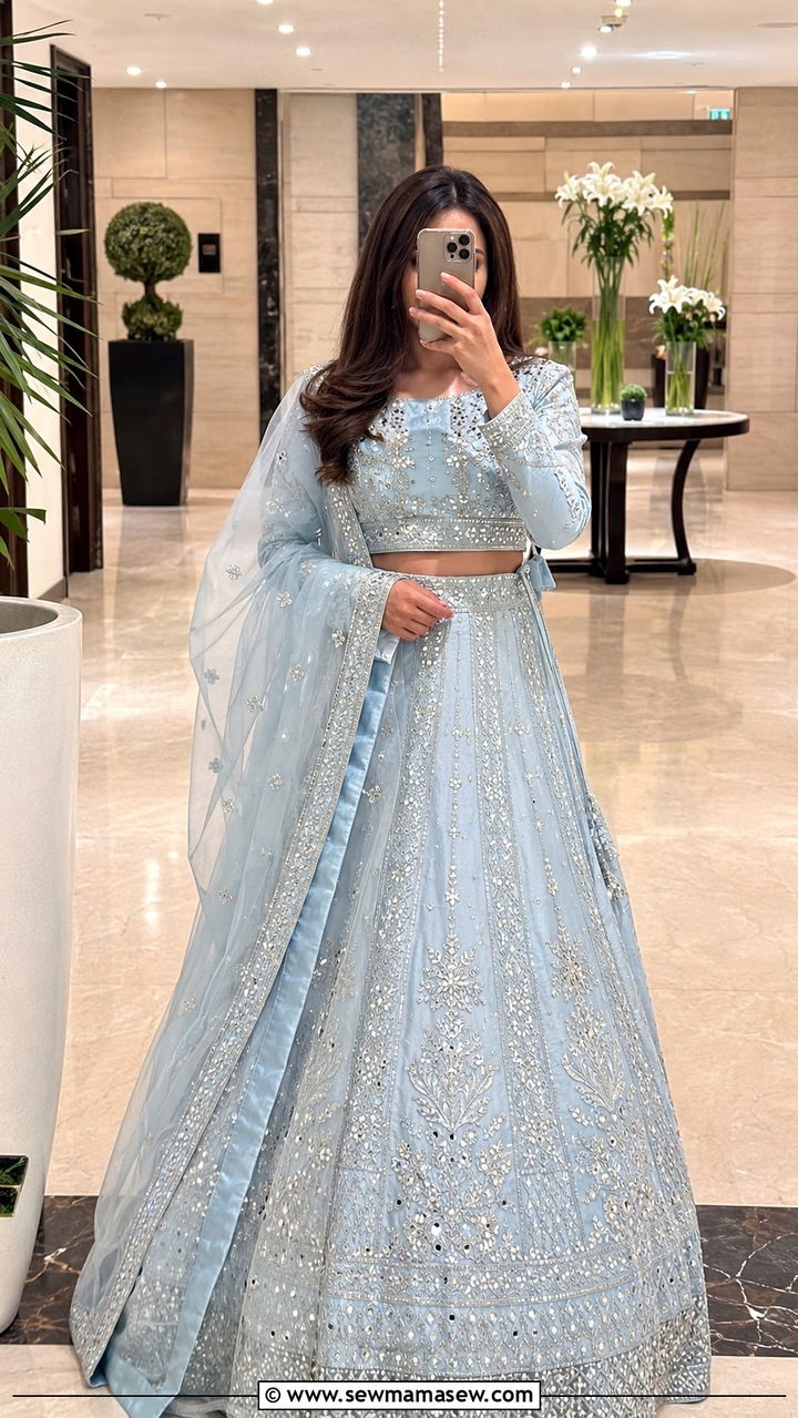 Powder Blue Lehenga Choli With Silver Embroidery - 25 Modest outfit ideas for Walima