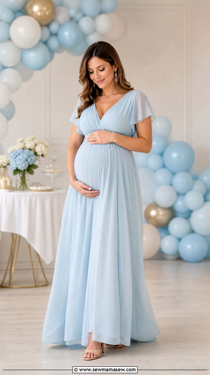 Powder Blue Maternity Dress for Gender Reveal - 25 Maternity outfit ideas for gender reveal