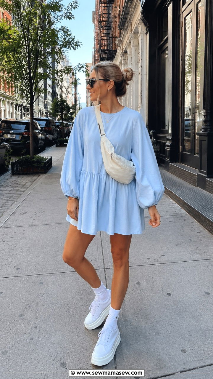 Powder Blue Mini Dress With Sneakers - 25 Powder blue outfit ideas 2026