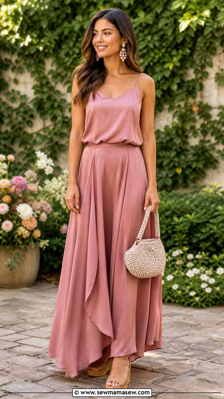 Powder Blue Pleated Midi Dress With Strappy Sandals - 40 spring wedding guest outfit ideas