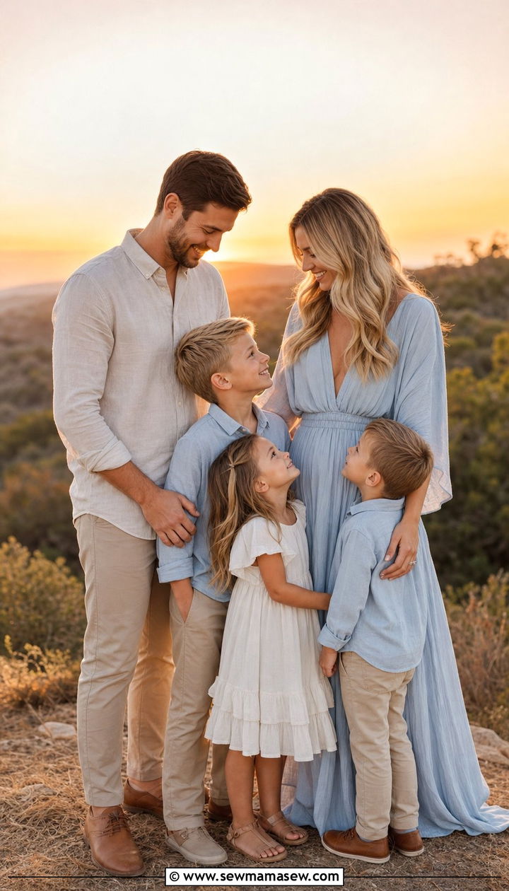 Powder Blue and Cream Family Photo Outfits for a Sunset Session - 25 Family photo outfit ideas summer 2026