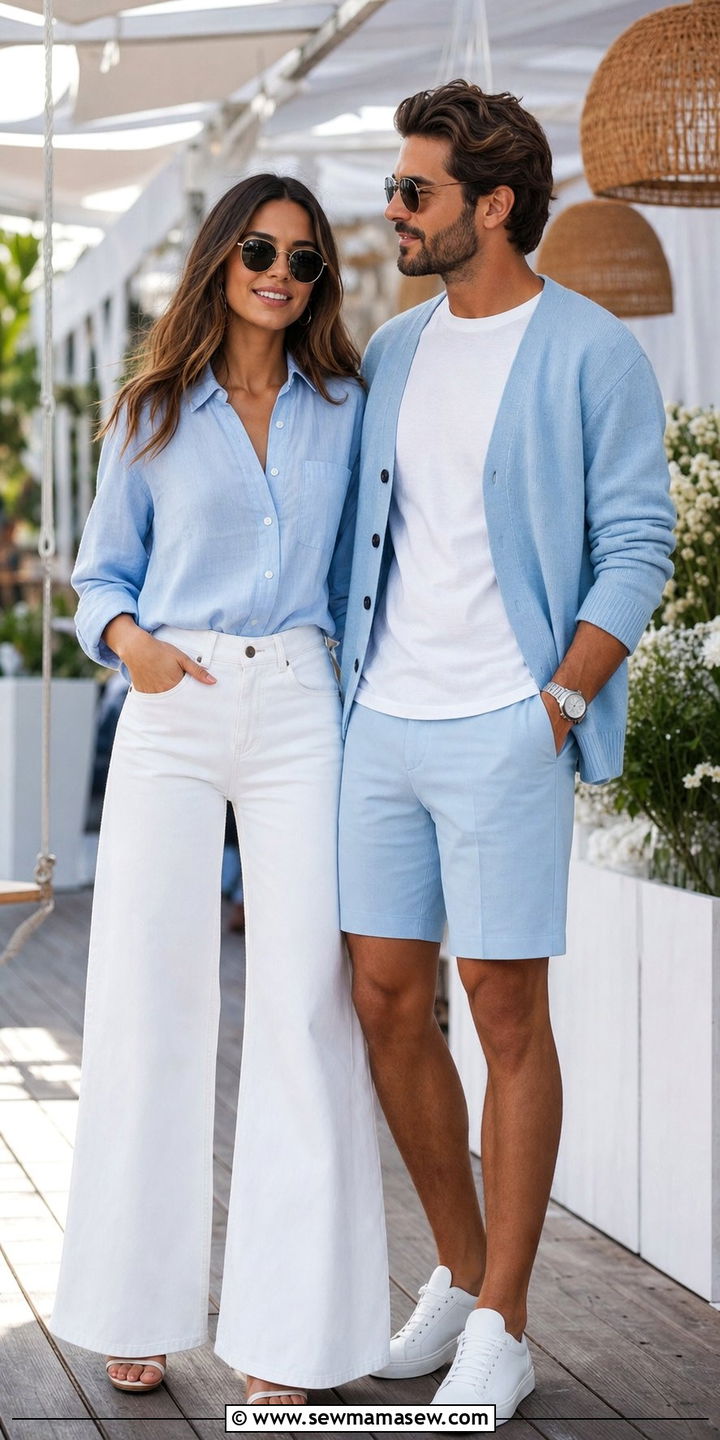 Powder Blue and White Couple Outfit - 25 Spring matching outfits for couples