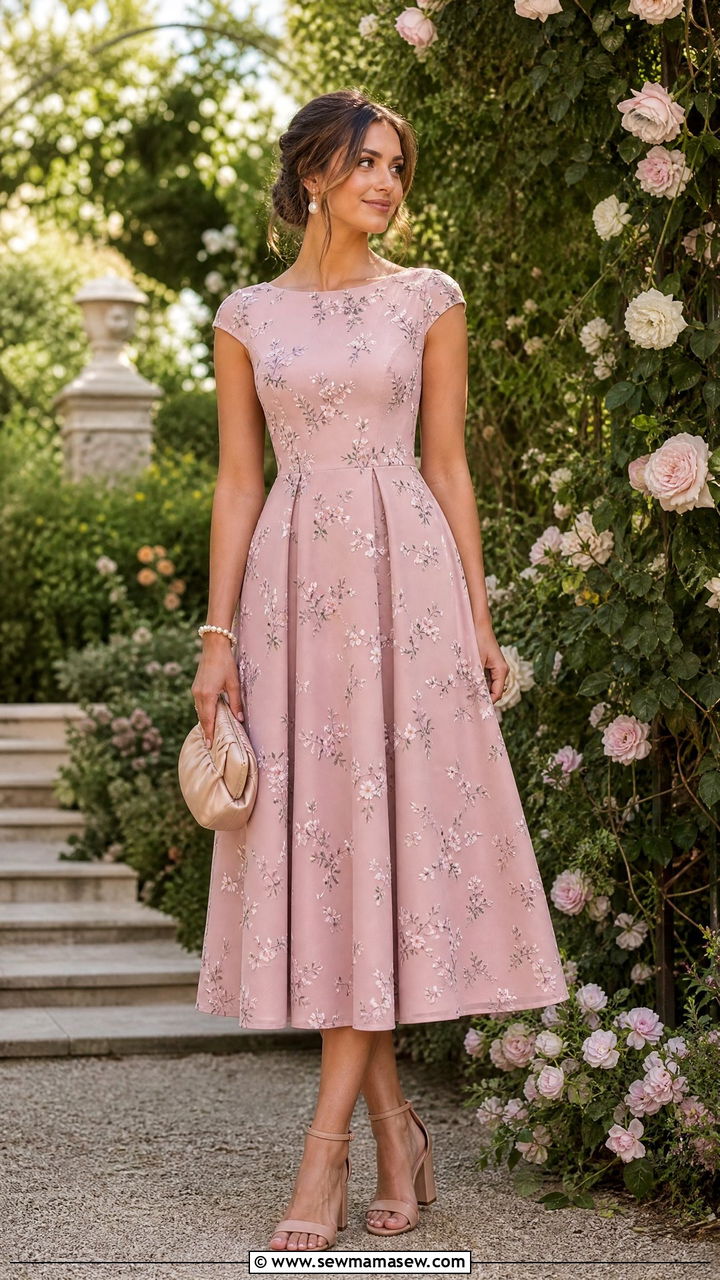 Powder Pink Floral Dress Garden Wedding Guest Look - 30 Garden attire wedding guest outfit ideas