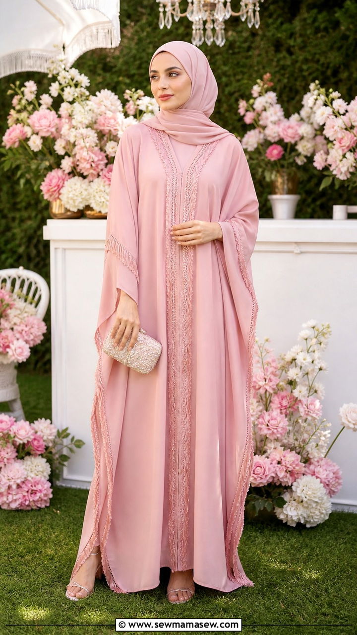 Powder Pink Kaftan With Fringe Detailing - 40 Eid outfit ideas for women