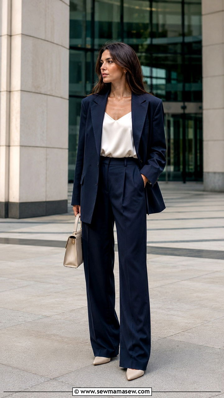 Power Blazer With Wide Leg Pants And Heels - 30 transitional everyday outfits for women