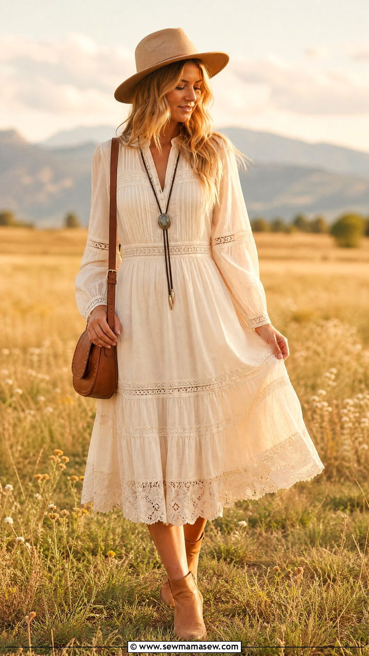 Prairie Dress And Bolo Tie Look - 20 Western outfit ideas with bolo tie