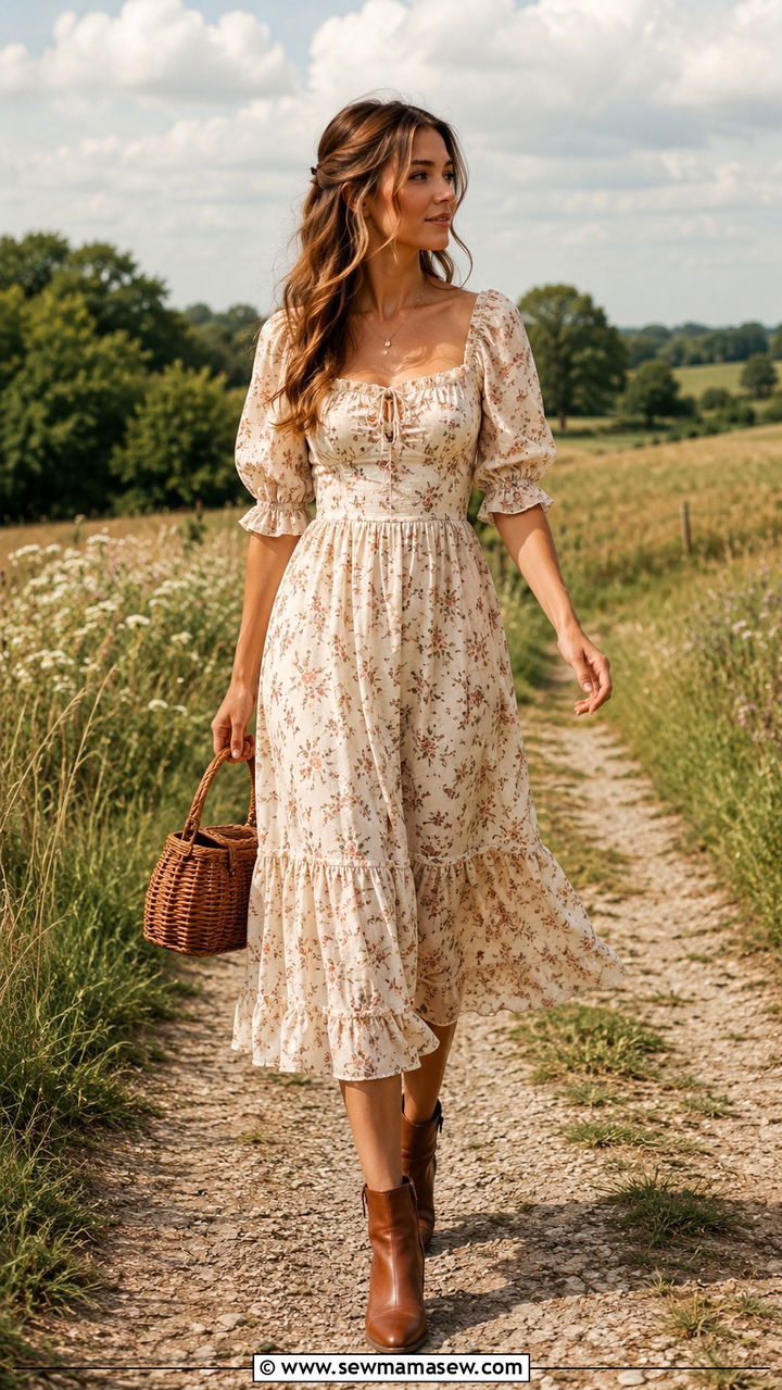 Prairie Dress With Ankle Boots - 30 Jane Birkin outfit ideas