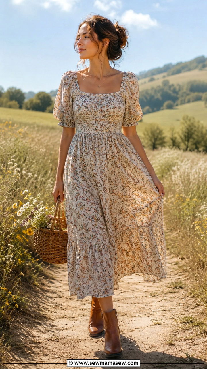 Prairie Dress With Ankle Boots Outfit - 25 romantic outfits aesthetic