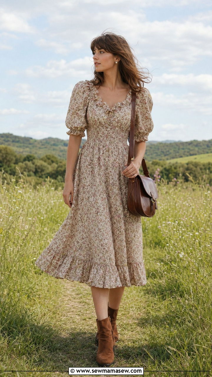 Prairie Dress With Ankle Boots - 35 70s outfit ideas