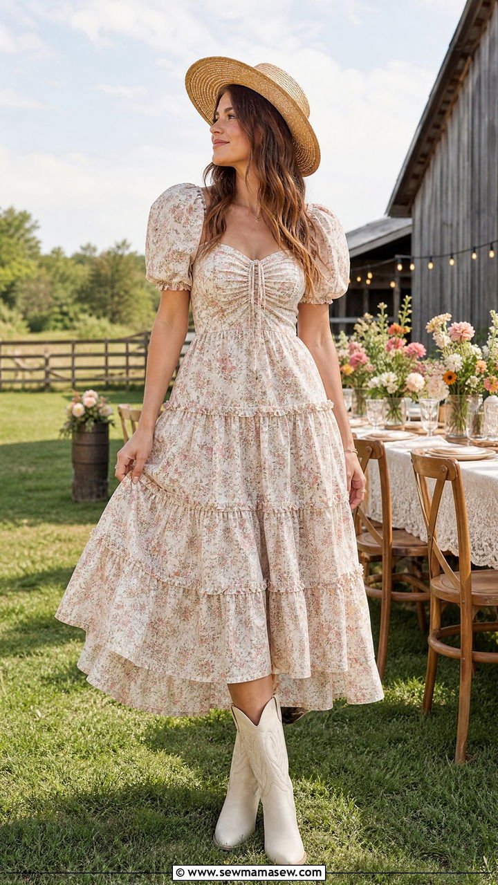 Prairie Dress With Cowboy Boots - 30 Summer outfits with cowboy boots