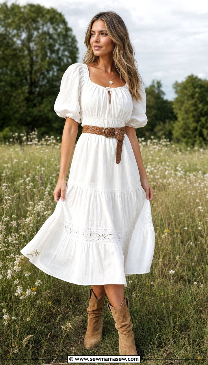 Prairie Dress With Cowboy Boots - 25 Cowboy boots outfit ideas with a dress