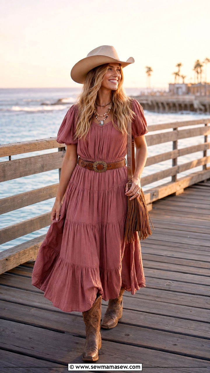Prairie Dress With Cowboy Boots - 25 summer coastal cowgirl outfit ideas
