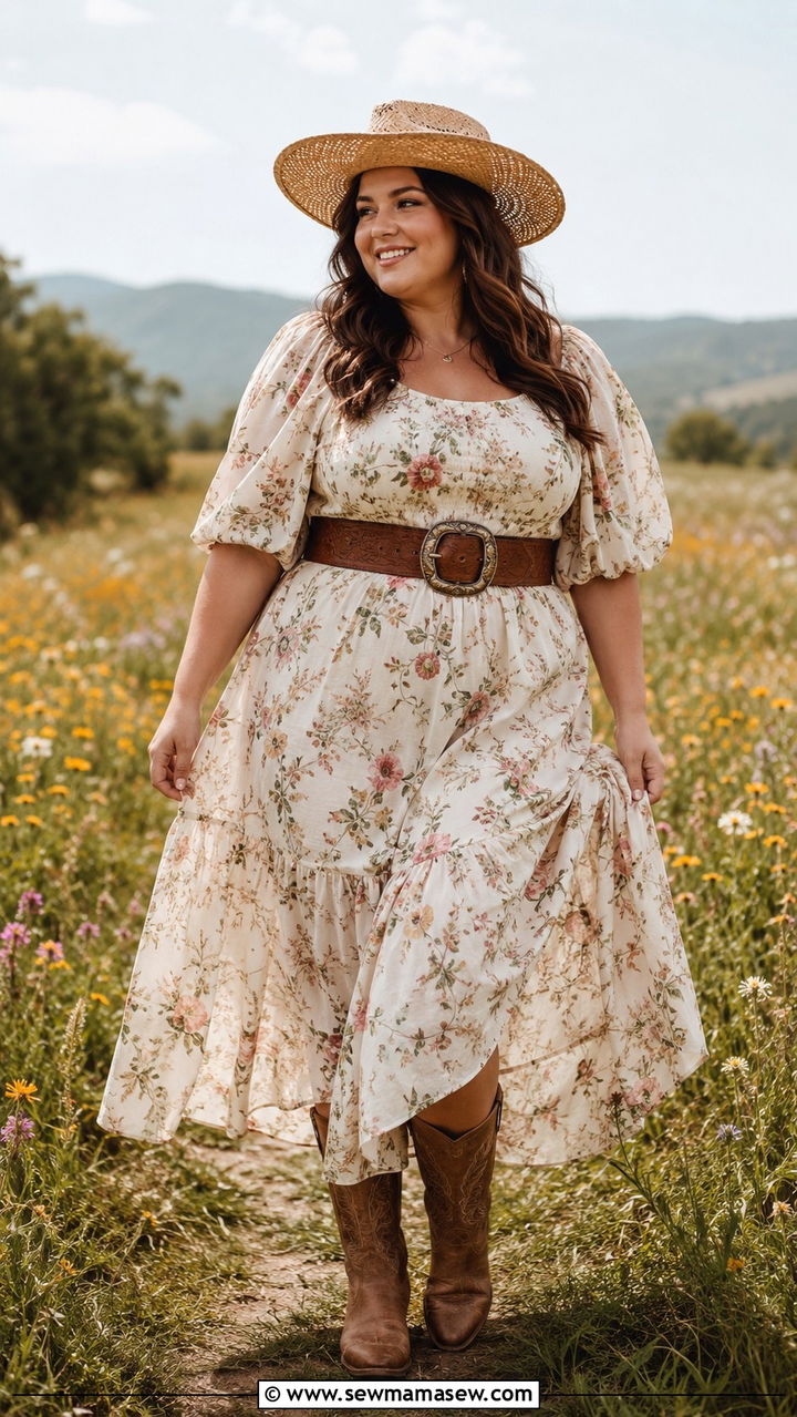 Prairie Dress With Cowboy Boots - 25 Western outfit ideas plus size