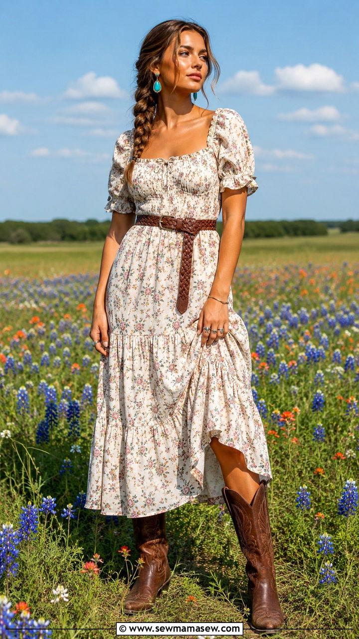 Prairie Dress With Cowboy Boots Outfit - 30 Texas outfit ideas for women
