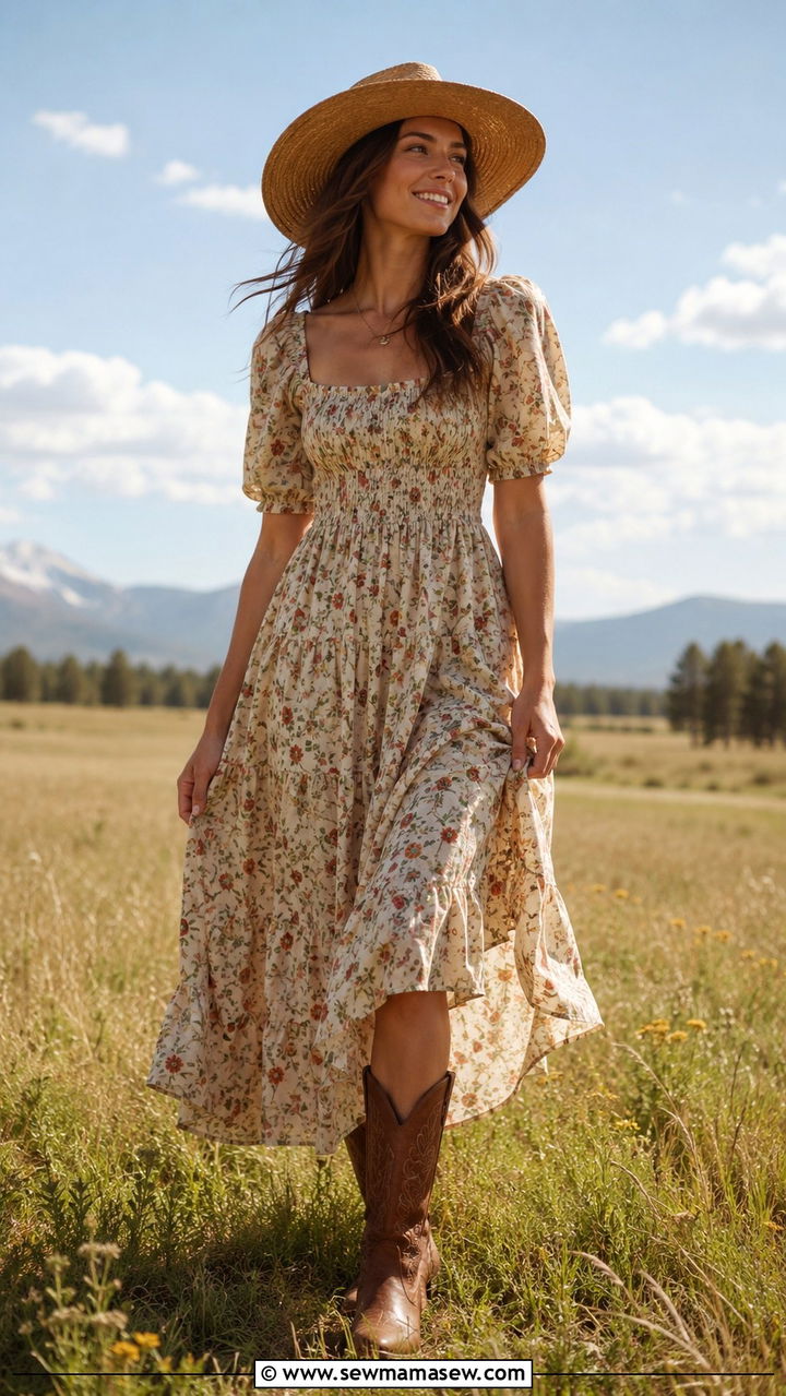 Prairie Dress With Cowboy Boots and Hat - 25 Western outfit ideas with hat