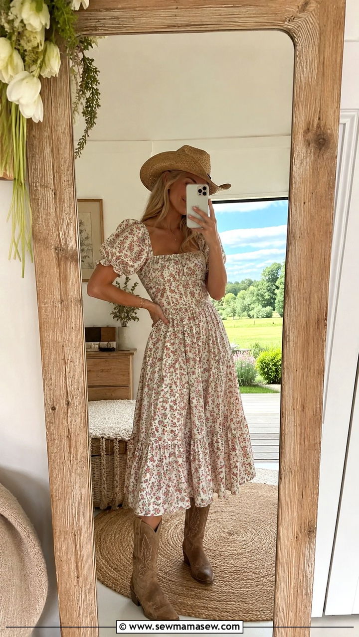 Prairie Dress With Cowboy Boots for Daytime - 25 Western outfit ideas for women 2026