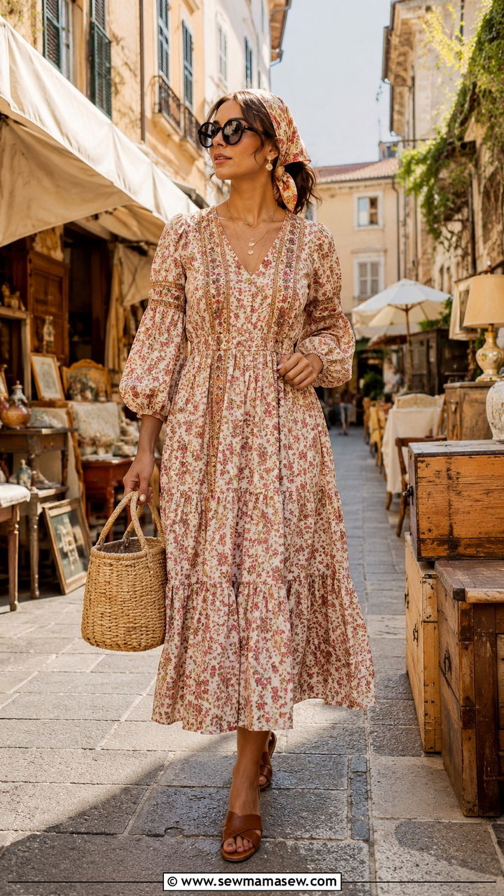 Prairie Dress With Headscarf And Round Sunglasses - 25 Boho outfit ideas with prairie dress