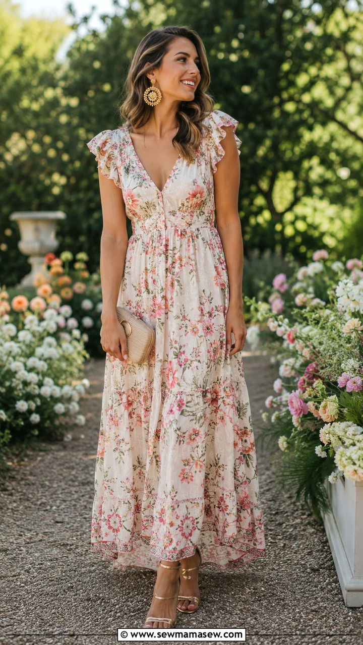 Prairie Dress With Strappy Heeled Sandals And Statement Earrings - 25 Boho outfit ideas with prairie dress