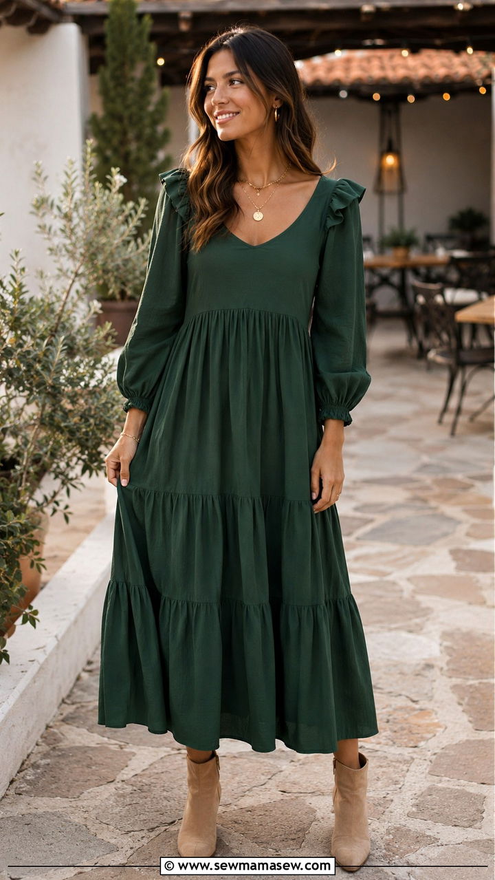 Prairie Dress With Suede Ankle Boots And Gold Jewelry - 25 Boho outfit ideas with prairie dress