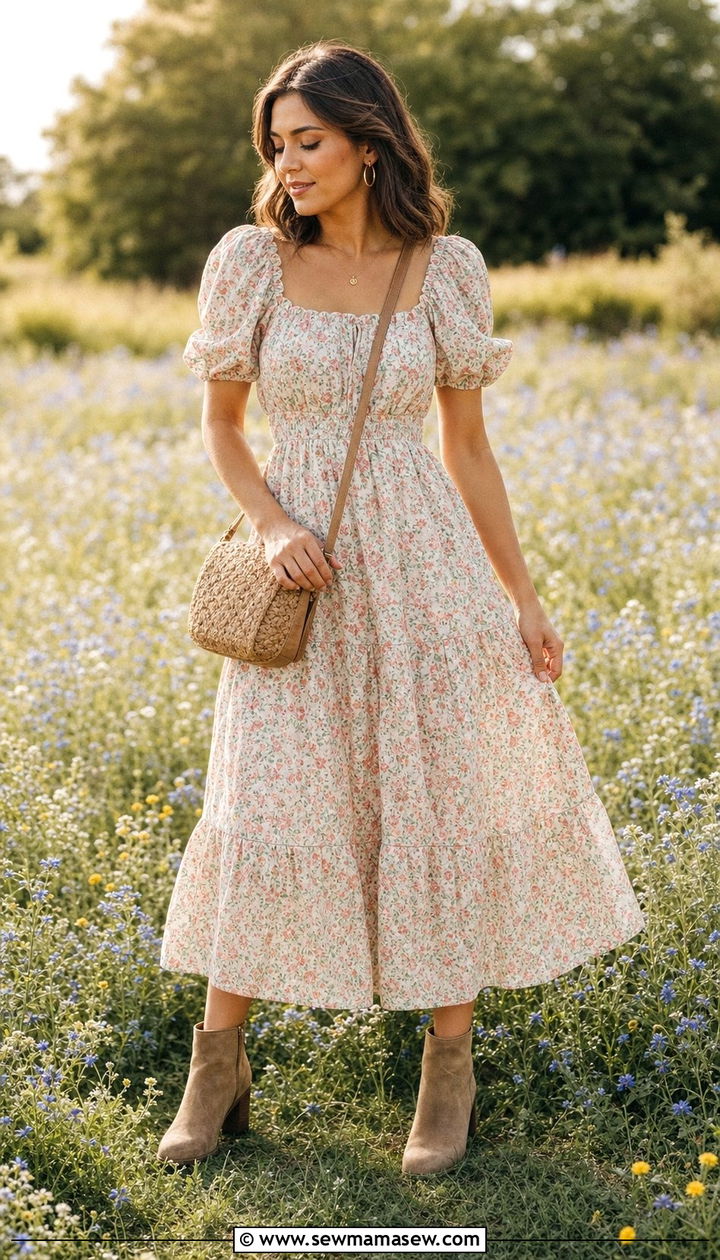 Prairie Dress With Suede Ankle Boots - 25 Country girl outfit ideas 2026