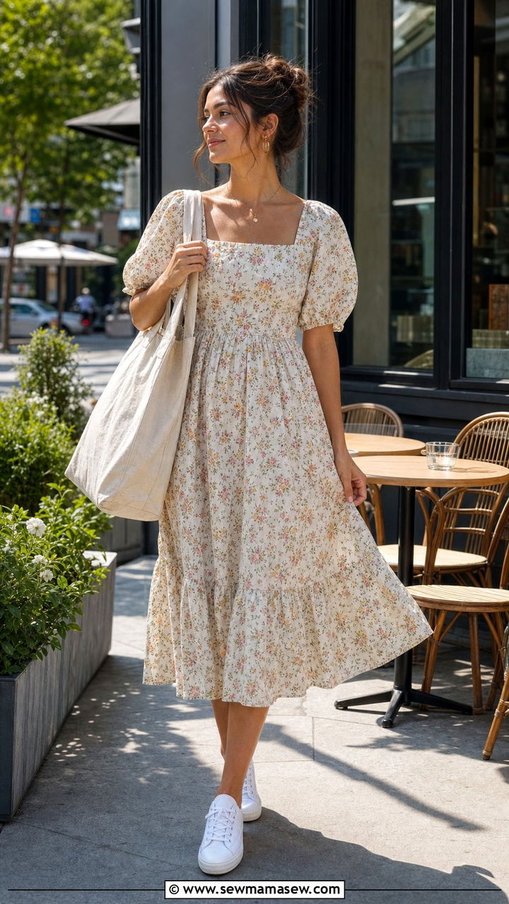 Prairie Dress With White Sneakers - 25 Summer cottagecore outfits 2026