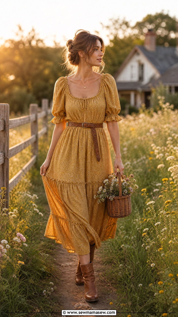 Prairie Dress with Leather Ankle Boots - 30 Summer cottage outfits