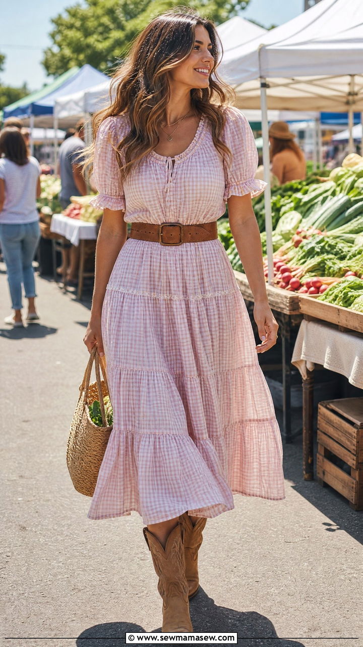 Prairie Dress with Leather Belt Outfit - 30 Country spring outfits