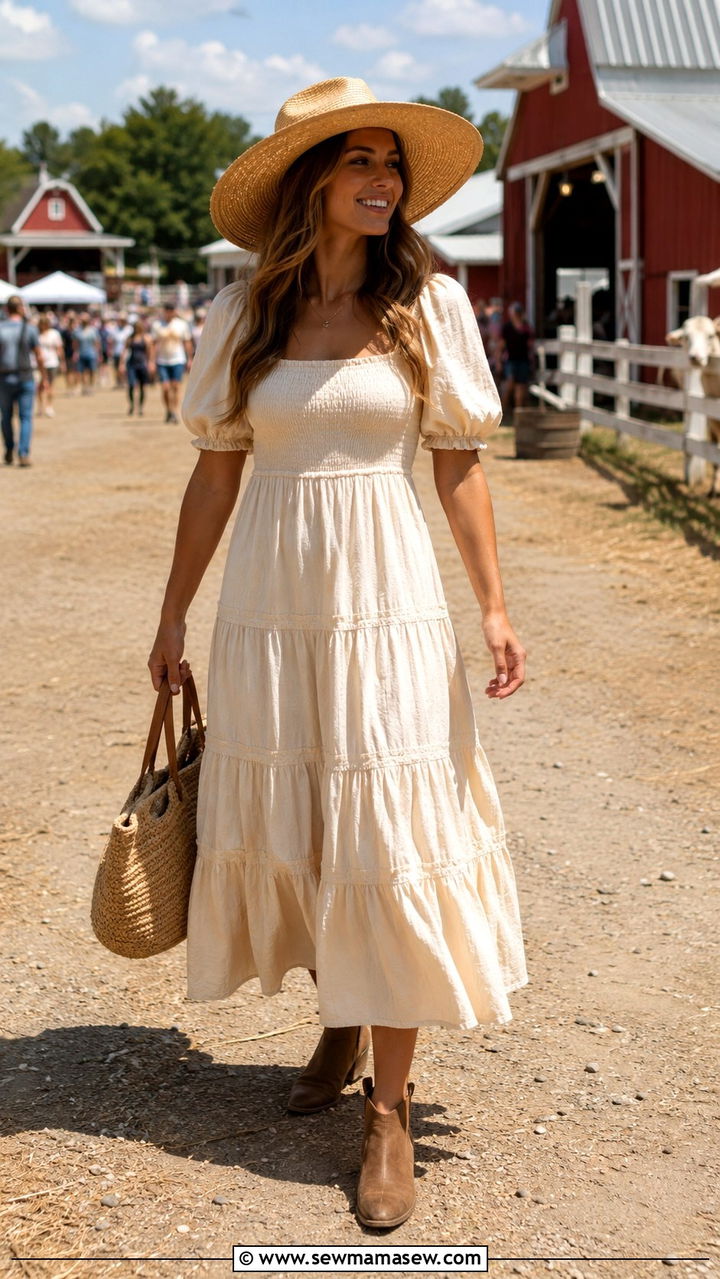 Prairie Dress with Straw Hat and Ankle Boots - 30 State fair outfit ideas