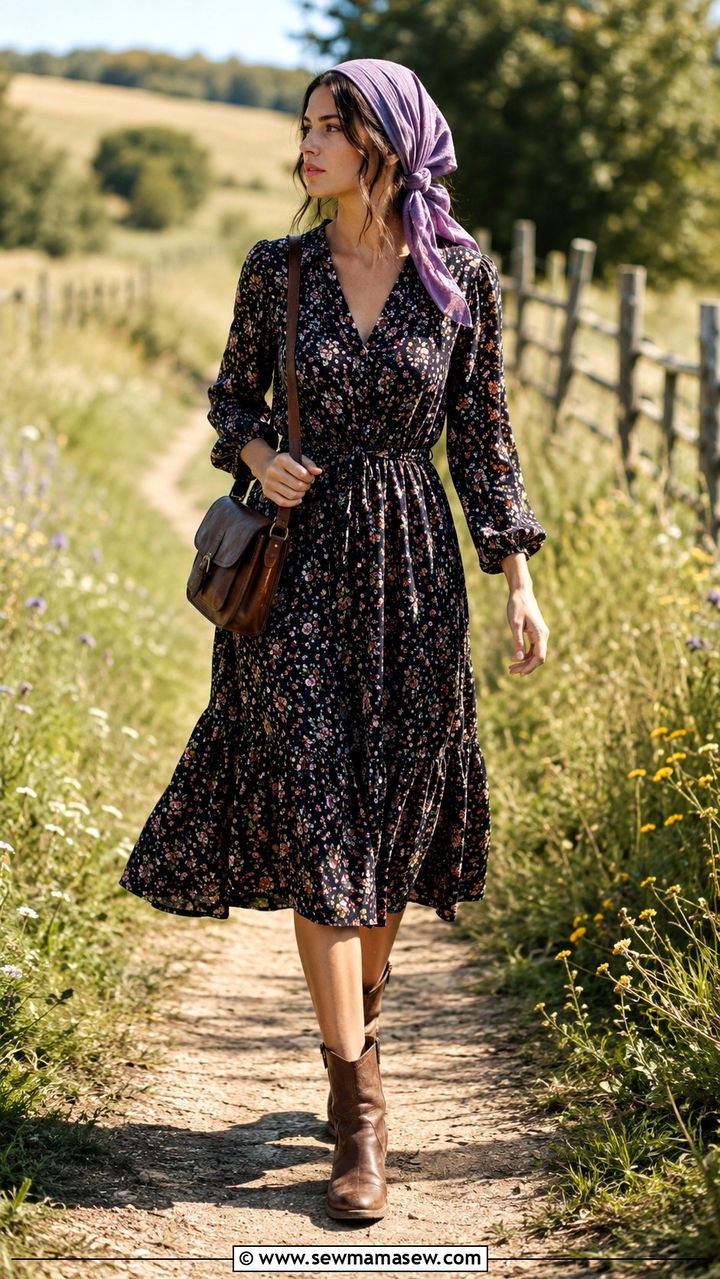 Prairie Floral Dress With Leather Boots - 25 Vintage outfit ideas 2026
