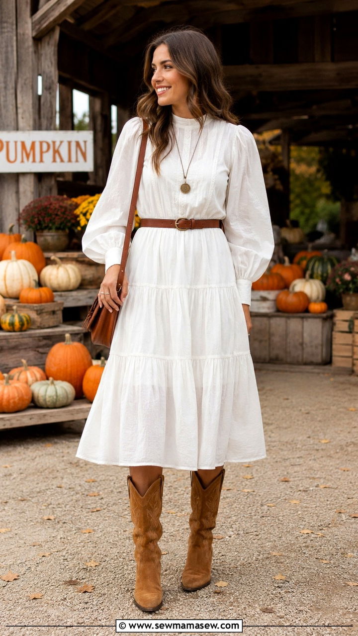 Prairie Midi Dress With Cowboy Boots - 30 Midi dress with cowboy boots outfit ideas