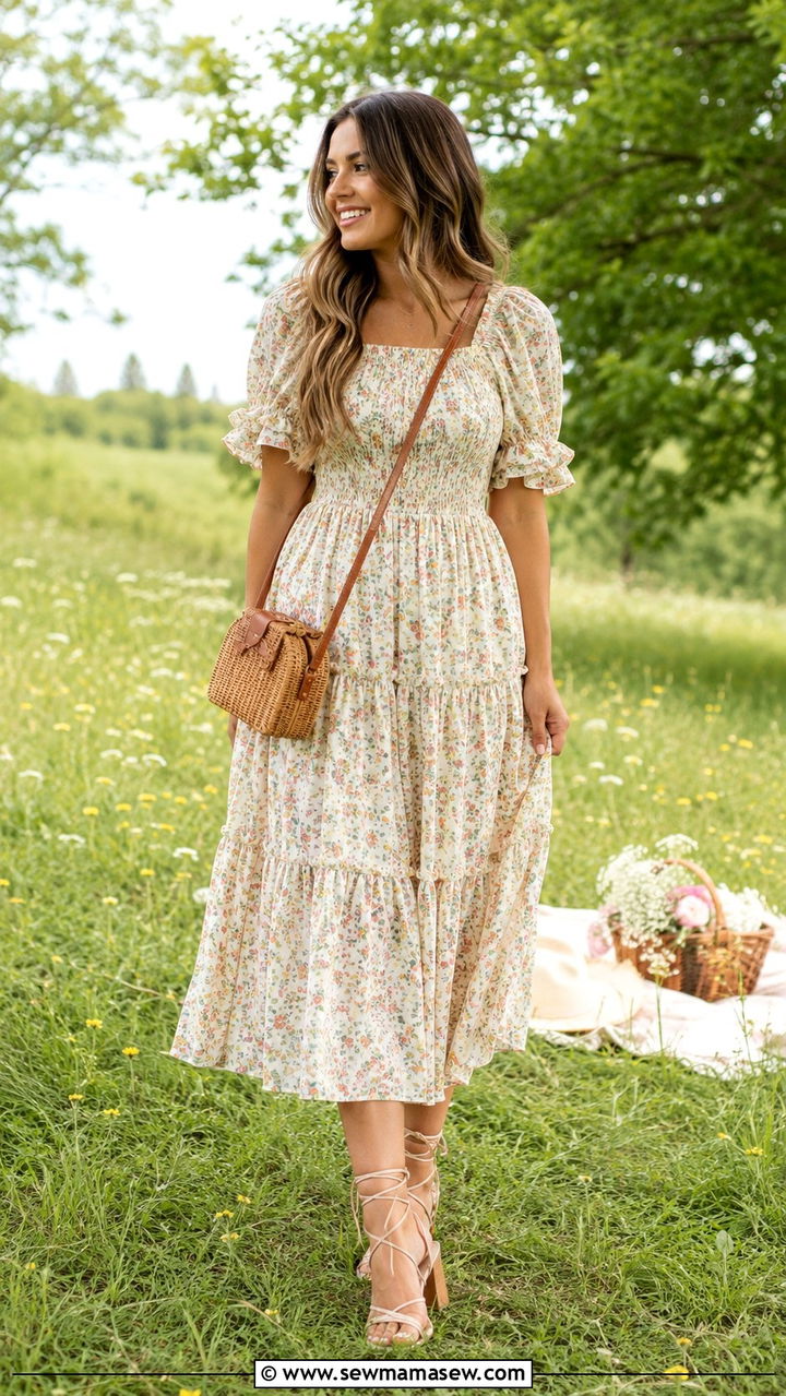 Prairie dress with lace up sandals spring outfit - 30 Spring outfits with dresses