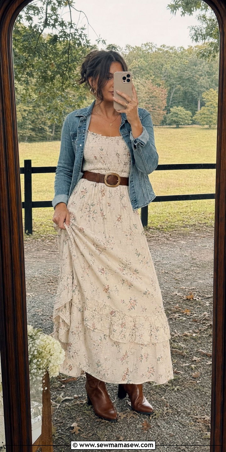 Prairie maxi dress with ankle boots - 25 classy western outfit ideas
