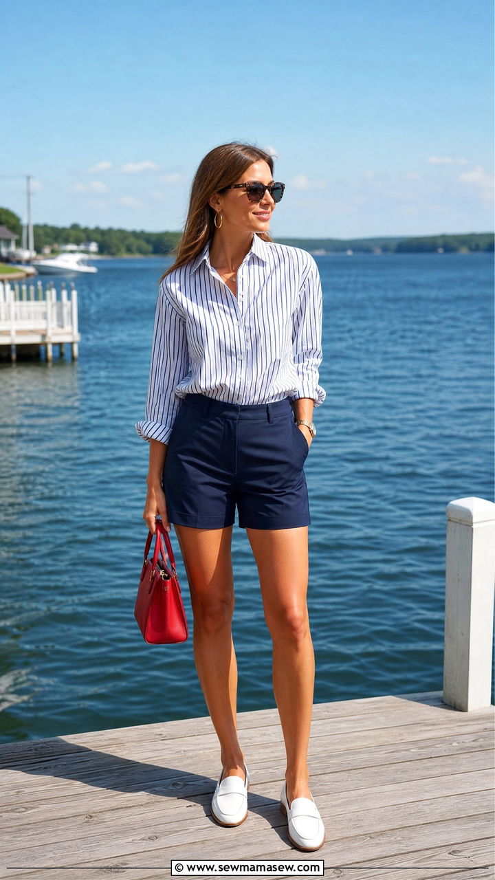 Preppy Button Down Shirt and Navy Shorts - 30 Fashion trends 2026 outfits
